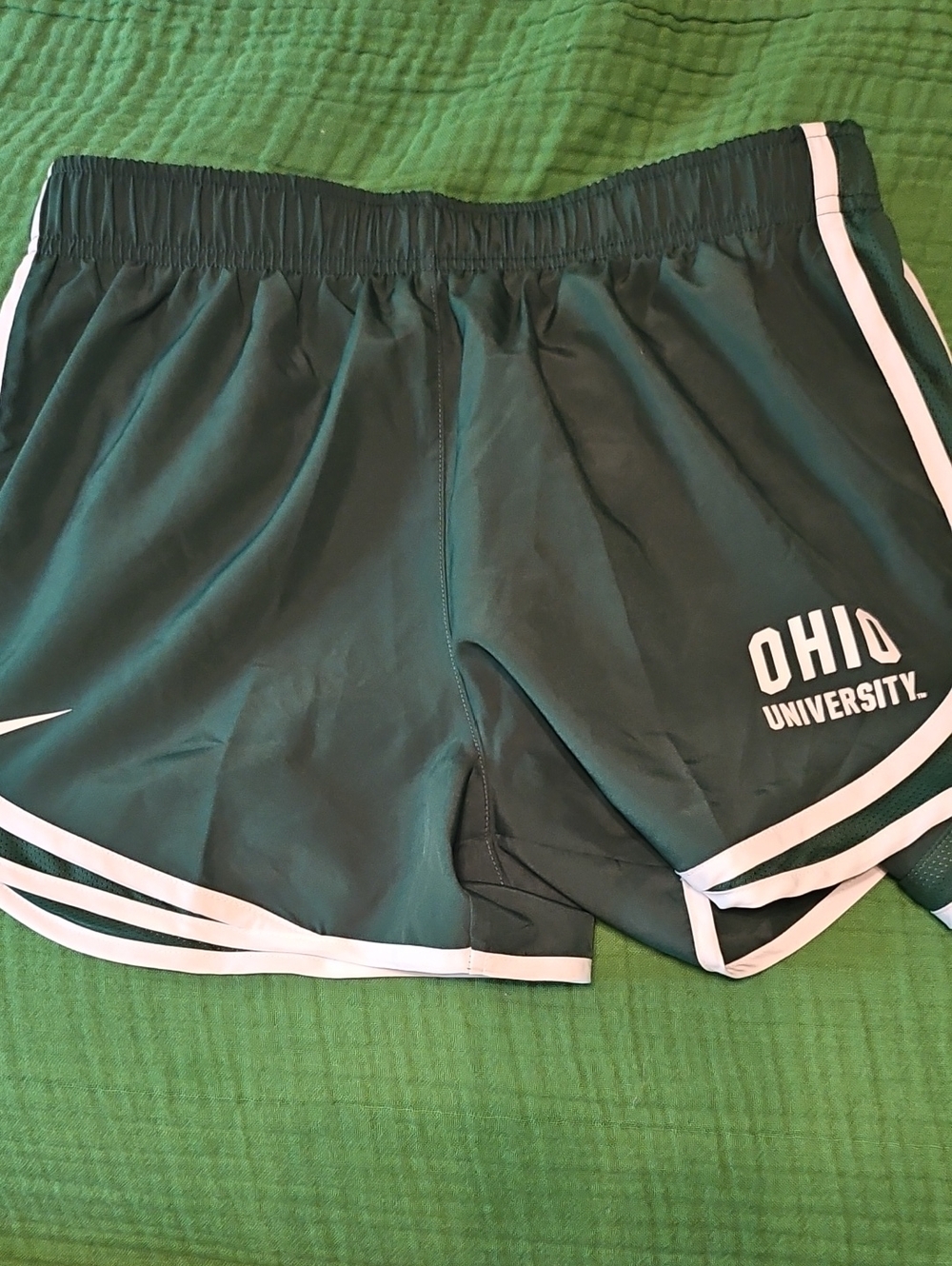 Nike Women's Ohio University Bobcats Dark Green Athletic Shorts with White Trim